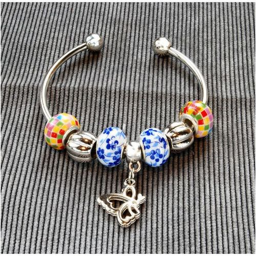 Butterfly Charm European Beads Silver Plated Bracelet Bangle Jewellery 1902