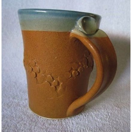 Handcrafted Stoneware Coffee Mug Blue Brown color motif