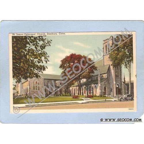 CT Danbury St James Episcopal Church Street Scene w/Old Car ct_box1~511