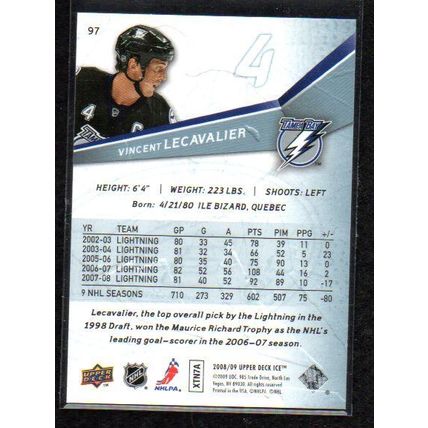 2008-09 Upper Deck Ice Hockey Set Vincent Lecavalier Card # 97