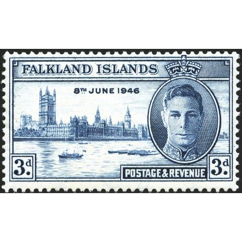 Falkland Isds KGVI 1946 Victory Peace 3d Blue Mounted Mint MM SG 165 Sc 98 stamp