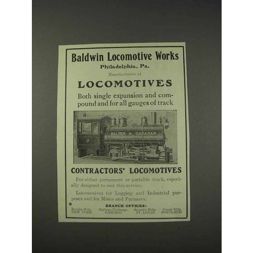 1910 Baldwin Locomotives Works Ad - Contractors' Locomotives