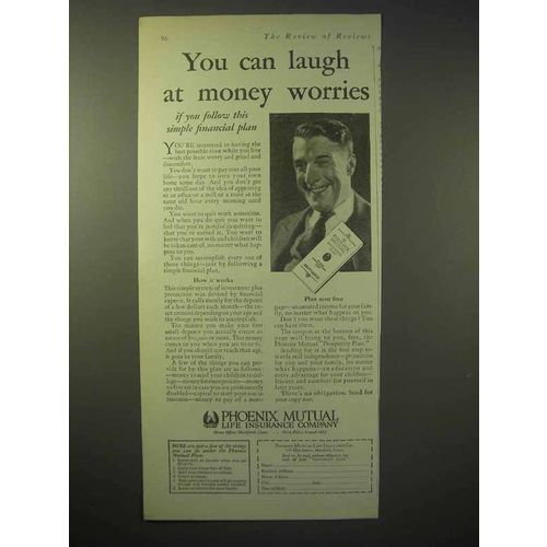 1929 Phoenix Mutual Insurance Ad - Laugh At Worries