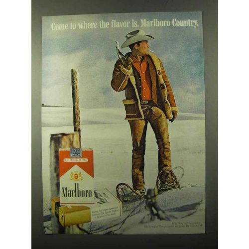 1971 Marlboro Cigarettes Ad - Marlboro Man, Cowboy on Snowshoes