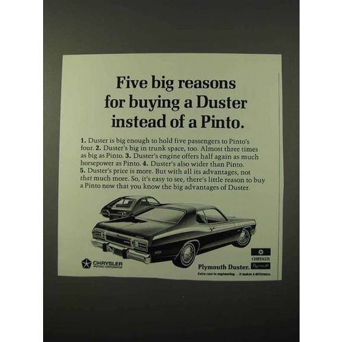 1972 Plymouth Duster Ad - Buying Instead of a Pinto