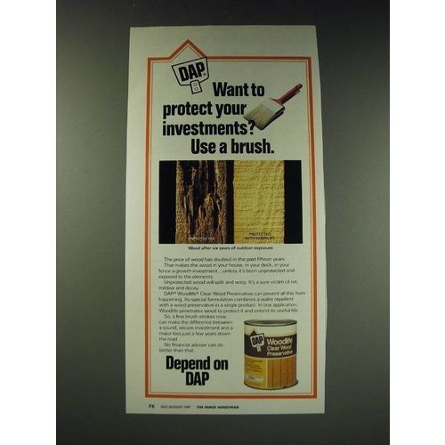1987 DAP Woodlife Clear Wood Preservative Ad - Protect your Investments