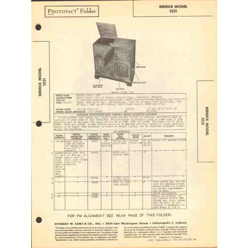 BENDIX model 1521 8 tube AM FM radio phono Sams Photofact manual