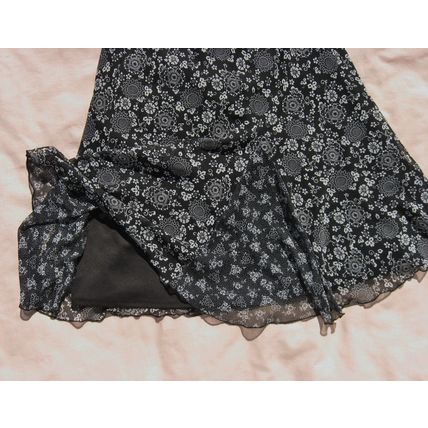 Womens Briggs New York Floral Skirt PM 30 Waist Black White Sheer Lining