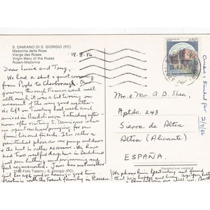 S Damiano Piacenza Madonna delle Rose Italy Postcard posted 1986 VGC