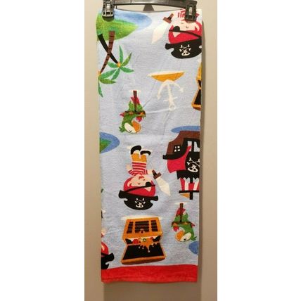 ANIMATED PIRATE TREASURE CHESTS PIRATE SHIP ISLANDS PLUSH BEACH BATH TOWEL~NEW~
