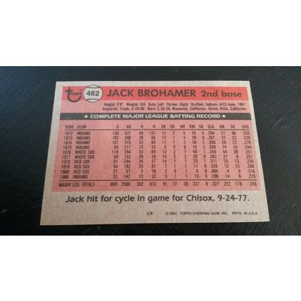 1981 Topps Card # 462 Jack Brohamer Very Godd-Excellent (4) Cleveland Indians