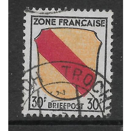 GERMAN STATES FRENCH ZONE 1945 ARMS 30pf BADEN SG F10 FINE USED#