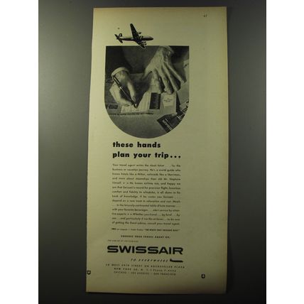 1953 Swissair Airlines Ad - These hands plan your trip