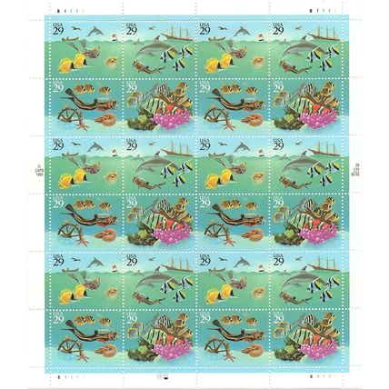 Wonders of the Sea Complete Sheet of Twenty 29 Cent Postage Stamps Scott 2863-66