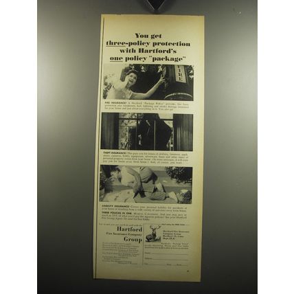 1957 The Hartford Insurance Ad - You get three-policy protection