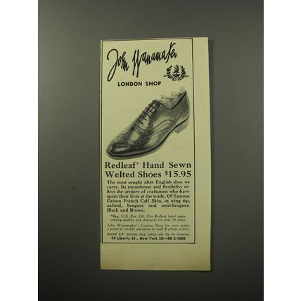 1955 John Wanamaker Redleaf Shoes Ad - Redleaf hand sewn welted shoes