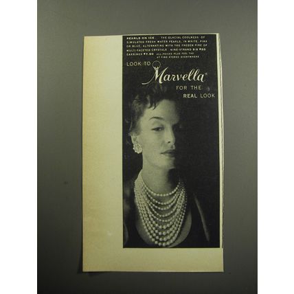 1957 Marvella Jewelry Ad - Pearls on ice