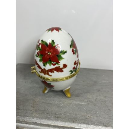 Porcelain Painted Floral Egg Footed Trinket Box Collectible Vintage Display