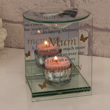 Mum Memorial Oil Burner Glass Oblong 12 CM Sentimental Verse Gift Grief