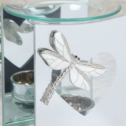 White Enamel Dragonfly Glass Oil Burner/Tea Light Holder Glass Oblong 12 CM Gift