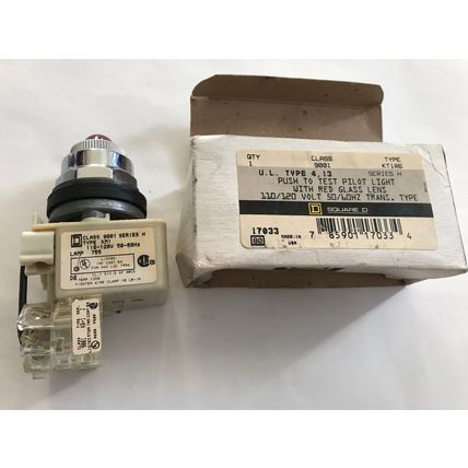 LOT 2 Square-D CLASS 9001 KM1,KM1R6,120V Push Test Pilot Light RED LENS,ST