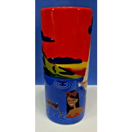 Tikis Grill Bar Waikiki Ceramic Tiki Mug Cup 7.5" J&J Sunset Sail Boat 1837/1950