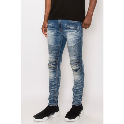 Men Creased Biker Denim Jeans