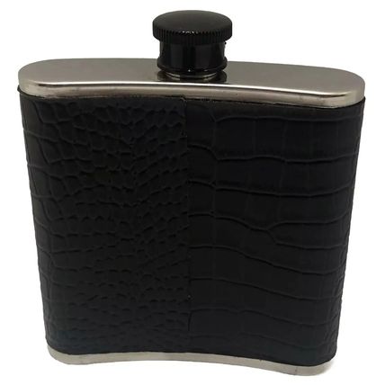 HPNOTIQ 6 oz. Stainless Steel/Faux Leather Flask-BLUE/BLACK-NEW-FAST SHIPPING