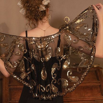 Women's Cape Up Shrug For 1920s Gatsby Sequin Evening Wraps Bridal Wedding Shawl