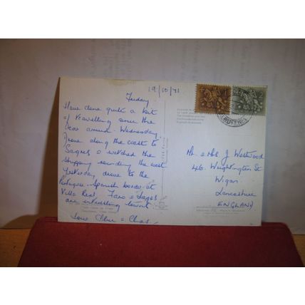 map, multiview, ALBUFEIRA, ALGARVE, PORTUGAL used postcard 1971 pm =