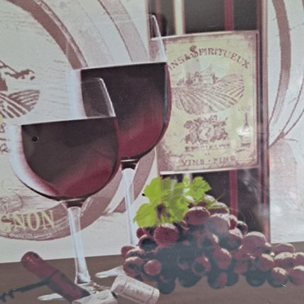 WINE & GRAPES Kitchen Square Glass CUTTING BOARD Vineyard Bottle Grape NEW