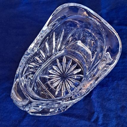 Christmas Santa SLEIGH Lead Crystal CANDLE HOLDER Clear Glass Votive Candy Dish