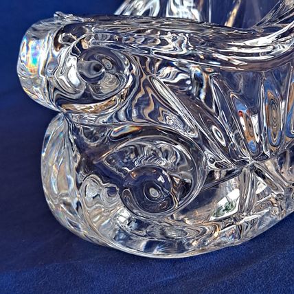 Christmas Santa SLEIGH Lead Crystal CANDLE HOLDER Clear Glass Votive Candy Dish