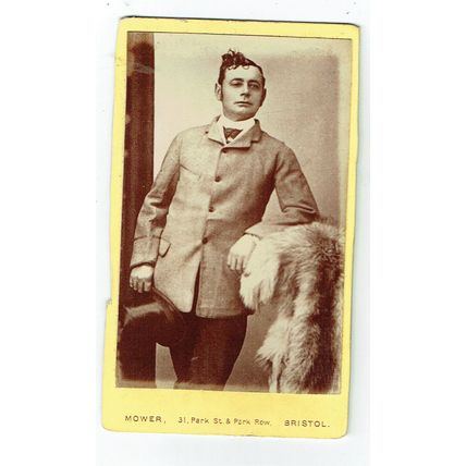 Victorian cdv photo man standing holding hat Bristol photographer