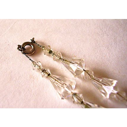 Vintage Necklace Cone Glass Beads on Fine Chain Austrian Crystal (1 Spacer loss)