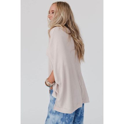 Apricot Ribbed Knit Batwing Sleeve Tunic Oversized T Shirt