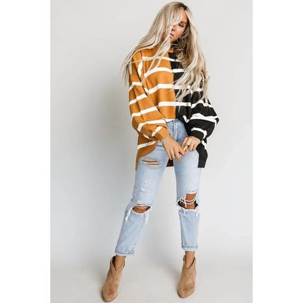 Stripe Oversized Contrast Printed Dropped Shoulder Top
