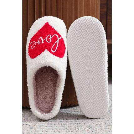Fiery Red Valentine Love Heart Pattern Home Fuzzy Slippers