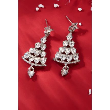 Silvery Diamond Christmas Tree Studded Dangle Earrings