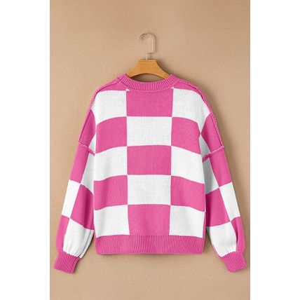 Rose Stripe Checkered Bishop Sleeve Sweater