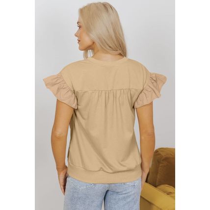 Parchment Two Tones Ribbon Bow Ruffle Sleeve Top