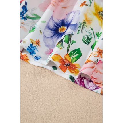 Sky Blue Vibrant Floral Print Cap Sleeve Mini Dress