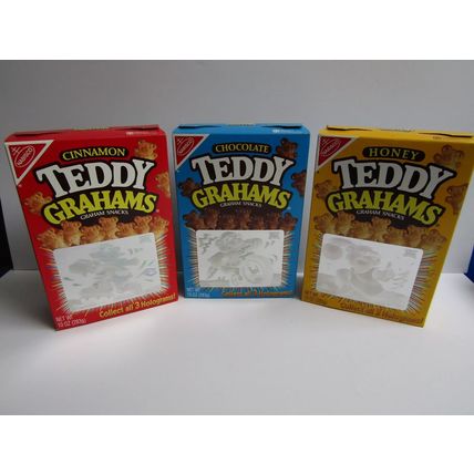 Nabisco 1990s Teddy Grahams Snacks Boxes & Set of 3 Teddy Holograms Grahams