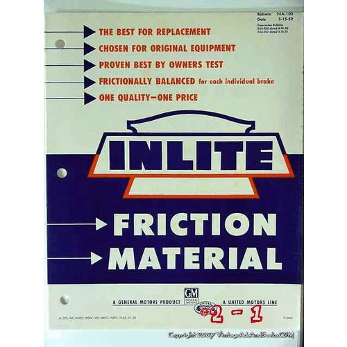 INLITE 1952 friction material Brake Lining Sets price vintage catalog
