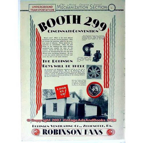 ROBINSON VENTILATING COMPANY 1928 booth mining convention vintage ad