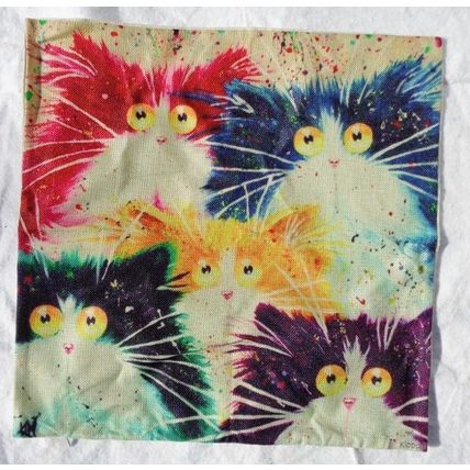 Cat Pillow Cover 17x17 Slip 5 Cats Red Blue Orange Black White 013