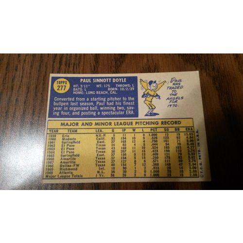 1970 Topps Card # 277 Paul Doyle Excellent (5) California Angels