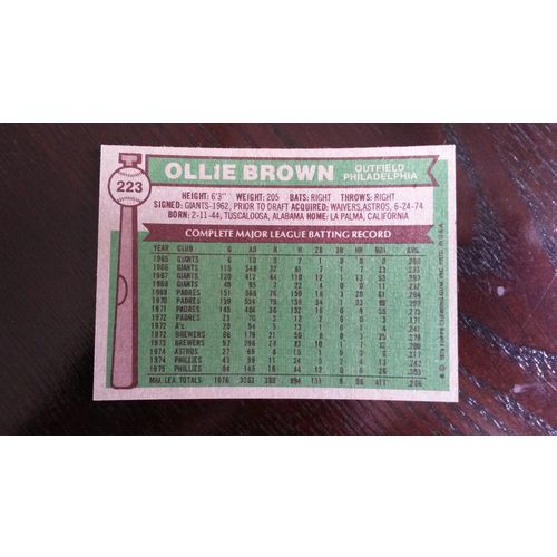 1976 Topps Card # 223 Ollie Brown Very Good (3) Philadelphia Phillies