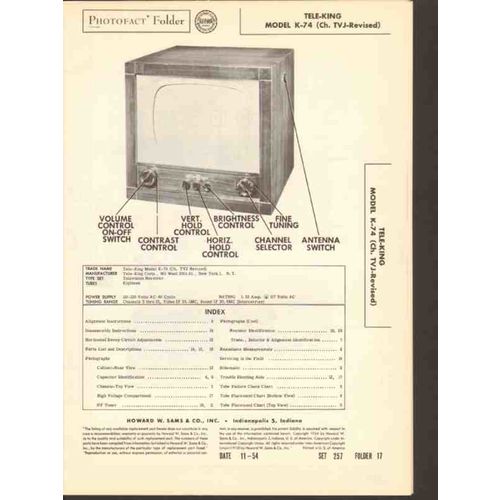 TELE KING model K-74 TV television receiver Sams Photofact manual