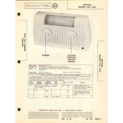 MITCHELL model 1261 1262 AM radio receiver Sams Photofact manual